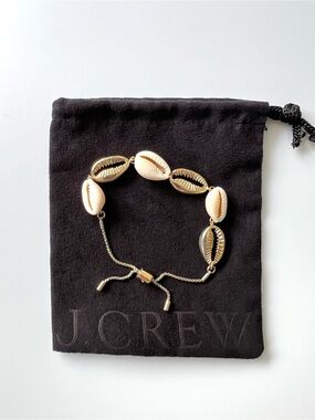 J. Crew Gold and Cream Cowrie Shell Slider Bracelet w/Pouch Adjust. Length to 7"